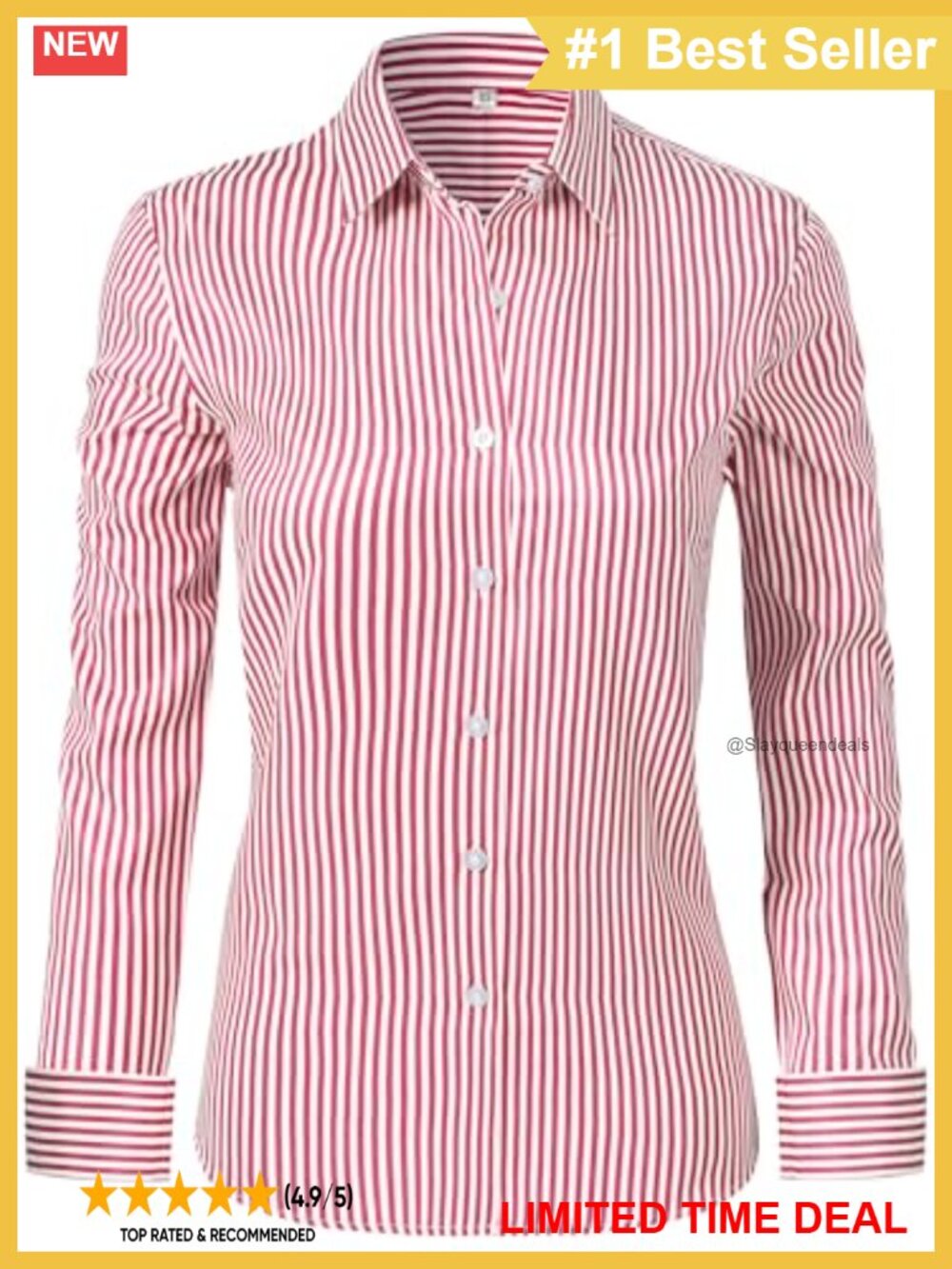 Super Soft Wrinkle Free Button Down Striped Blouse Long Sleeve Work Top